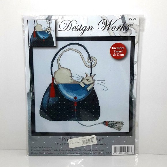 Design Works Polka Dot Purse w/Cat Cross Stitch Kit #2729 Craft Collectible - Picture 1 of 2